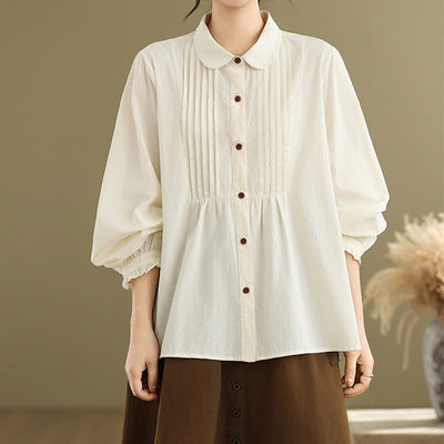 Buddha Stones Summer Casual Vintage Button-Up Solid Women's Long Sleeve Shirts - image 16