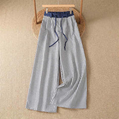 Buddha Stones Summer Casual Drawstring Striped Long Pants Women's Wide Leg Pants With Pocket - DarkBlue - US8-10, UK/AU12-14, EU40-42 (2XL) - image 0