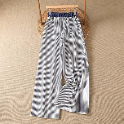 Buddha Stones Summer Casual Drawstring Striped Long Pants Women's Wide Leg Pants With Pocket - image 1