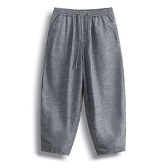 Buddha Stones Summer Casual Minimalist Drawstring Solid Cropped Pants Men's Harem Pants With Pocket - DimGray - US/UK/AU46, EU56 (5XL) - image 0