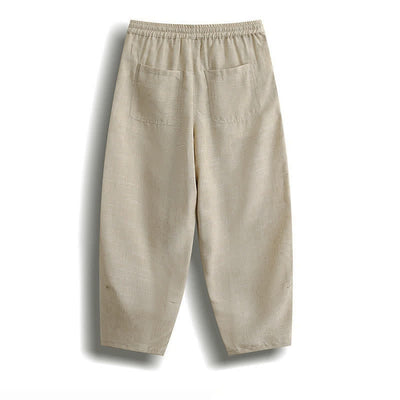 Buddha Stones Summer Casual Minimalist Drawstring Solid Cropped Pants Men's Harem Pants With Pocket - image 3
