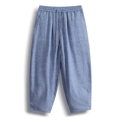 Buddha Stones Summer Casual Minimalist Drawstring Solid Cropped Pants Men's Harem Pants With Pocket - LightSteelBlue - US/UK/AU46, EU56 (5XL) - image 1