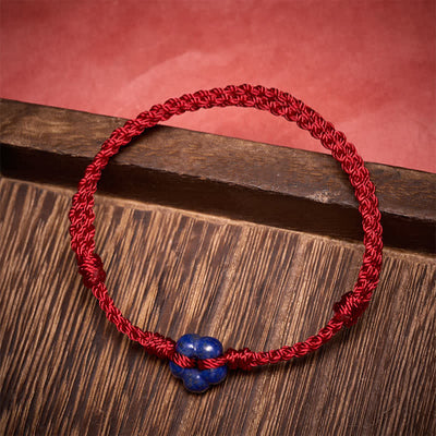 Buddha Stones Hand-Woven Flower Lapis Lazuli Red String Luck Bracelet - image 1