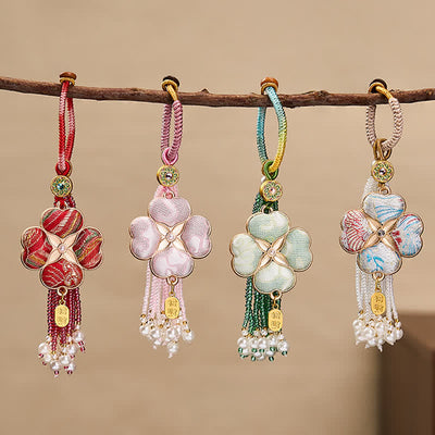 Buddha Stones Song Brocade Four Leaf Clover Fu Character Lucky Fortune Wealth Tassel Keychains - image 18