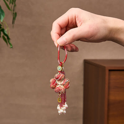 Buddha Stones Song Brocade Four Leaf Clover Fu Character Lucky Fortune Wealth Tassel Keychains - image 12