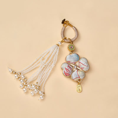 Buddha Stones Song Brocade Four Leaf Clover Fu Character Lucky Fortune Wealth Tassel Keychains - image 15