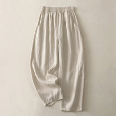 Buddha Stones Summer Daily Solid Color Elastic Waistband Design Women's Wide Leg Pants With Pockets - Beige - US8-10，UK/AU12-14，EU40-42 (2XL) - image 0
