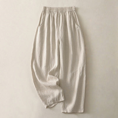 Buddha Stones Summer Daily Solid Color Elastic Waistband Design Women's Wide Leg Pants With Pockets - Beige - US8-10，UK/AU12-14，EU40-42 (2XL) - image 0