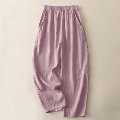 Buddha Stones Summer Daily Solid Color Elastic Waistband Design Women's Wide Leg Pants With Pockets - Violet - US8-10，UK/AU12-14，EU40-42 (2XL) - image 8
