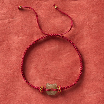 Buddha Stones Jade Tiger Head Design Peace Buckle Grounding Red String Braided Bracelet - image 3