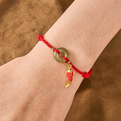 Buddha Stones Koi Fish Charm Peace Buckle Jade Red String Protection Bracelet - image 4