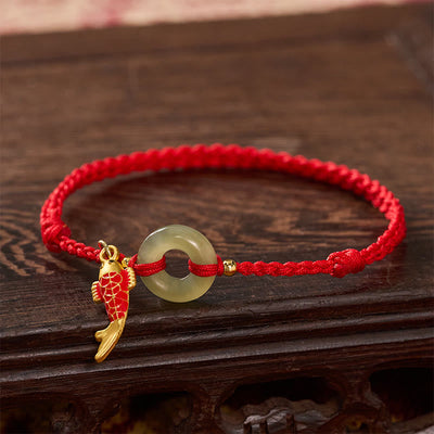 Buddha Stones Koi Fish Charm Peace Buckle Jade Red String Protection Bracelet - image 2