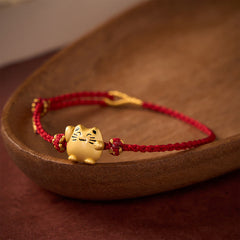 Buddha Stones Red String Copper Lucky Cat Protection Energy Bracelet - DarkRed(Wrist Circumference 14–18cm) - image 0