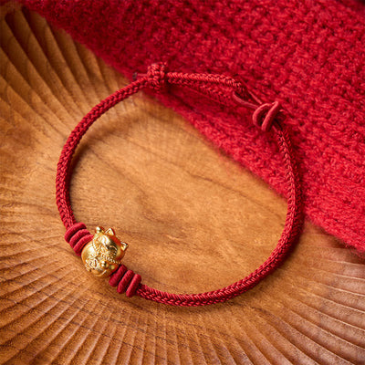 Buddha Stones Hand-Woven Red String Copper Lucky Cat Blessing Adjustable Bracelet - image 2