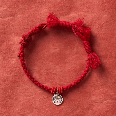 Buddha Stones 925 Sterling Silver Cute Cat Fish Protection Tibet Red String Adjustable Bracelet - image 3