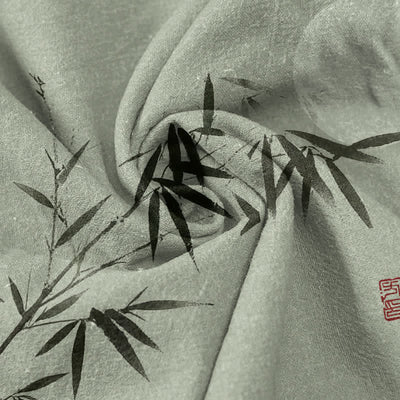 Buddha Stones Cotton Ink Bamboo Moon Pattern Men's Short Sleeve Half Button Shirt - image 2