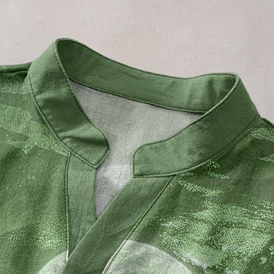 Buddha Stones Cotton Moon Cloud Mountain Pattern Men's Short Sleeve Half Button Shirt - image 12