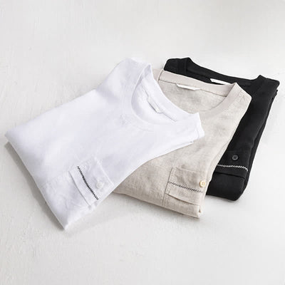 Buddha Stones Summer Casual Minimalist Solid Men's Short Sleeve T-Shirts With Patch Pocket - image 17