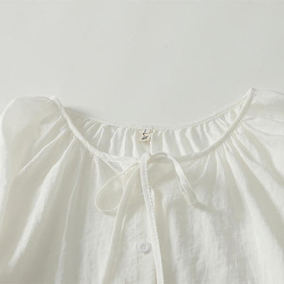 Buddha Stones Spring Summer Casual Boho Crew Neck Drawstring Button-Up Solid Women's Long Sleeve Shirts - image 7