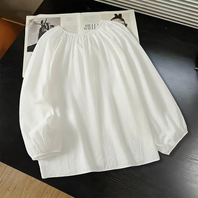 Buddha Stones Spring Summer Casual Boho Crew Neck Drawstring Button-Up Solid Women's Long Sleeve Shirts - image 4
