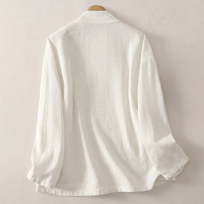 Buddha Stones Spring Summer Tang Style Minimalist V-Neck Frog Button Solid Women's Long Sleeve Shirts - image 10