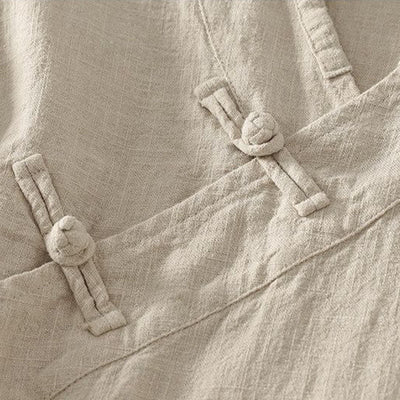 Buddha Stones Spring Summer Tang Style Minimalist V-Neck Frog Button Solid Women's Long Sleeve Shirts - image 2