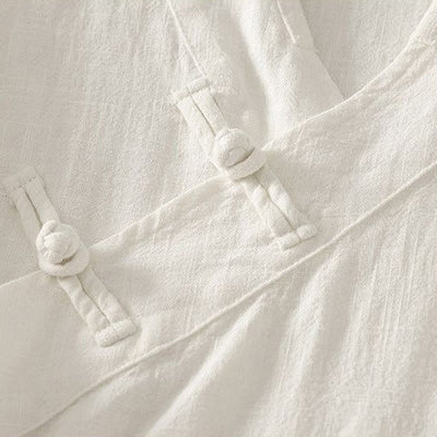 Buddha Stones Spring Summer Tang Style Minimalist V-Neck Frog Button Solid Women's Long Sleeve Shirts - image 13