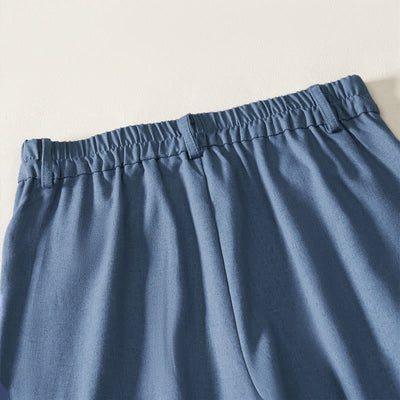 Buddha Stones Summer Elegant Solid Elastic Waist Button Zipper Design Cotton Linen Long Pants Women's Wide Leg Pants With Pockets - image 6