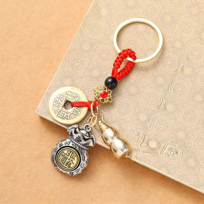 Buddha Stones Braided Red String Chinese Zodiac Five Emperor Coins Protection Keychains - image 0
