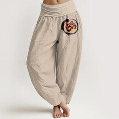 Buddha Stones Pure Cotton Black Circle Red Symbol Pattern Women's Elastic Waist Harem Pants - OldLace - US16，UK/AU20，EU48 (3XL) - image 0