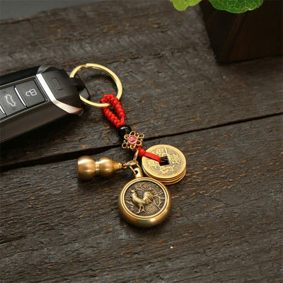 Buddha Stones Copper Chinese Zodiac Five Emperor Coins Red String Wealth Keychains - image 18