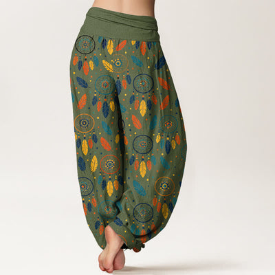 Buddha Stones Cotton Dreamcatcher Feather Pattern Women's Elastic Waist Harem Pants - image 7
