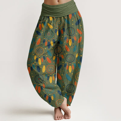 Buddha Stones Cotton Dreamcatcher Feather Pattern Women's Elastic Waist Harem Pants - OliveDrab - US16，UK/AU20，EU48 (3XL) - image 5