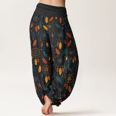 Buddha Stones Cotton Dreamcatcher Feather Pattern Women's Elastic Waist Harem Pants - image 10