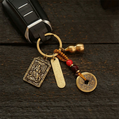 Buddha Stones Copper Chinese Zodiac Five Emperor Coins Gourd Protection Keychains - image 28