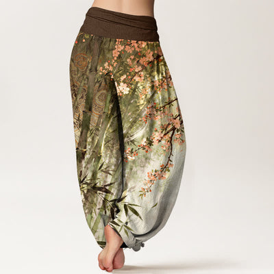 Buddha Stones Cotton Bamboo Cherry Blossom Pattern Women's Elastic Waist Harem Pants - image 7