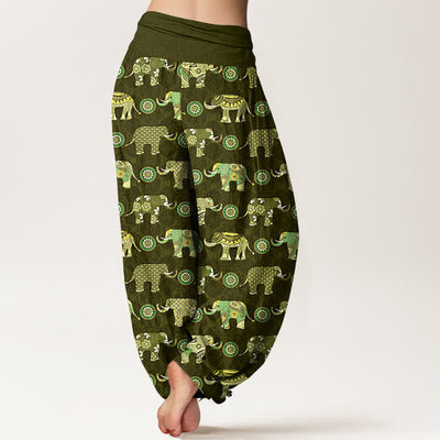 Buddha Stones Cotton Elephant Mandala Pattern Women's Elastic Waist Harem Pants - image 7