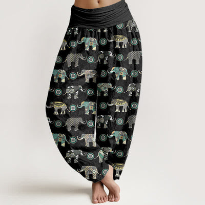 Buddha Stones Cotton Elephant Mandala Pattern Women's Elastic Waist Harem Pants - SlateGray - US16，UK/AU20，EU48 (3XL) - image 8