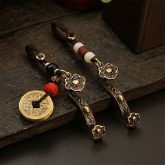 Buddha Stones Copper Pi Xiu Chinese Coin Ruyi Lotus Wealth Keychains - image 0