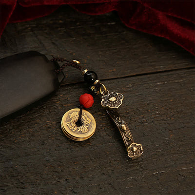 Buddha Stones Copper Pi Xiu Chinese Coin Ruyi Lotus Wealth Keychains - image 8