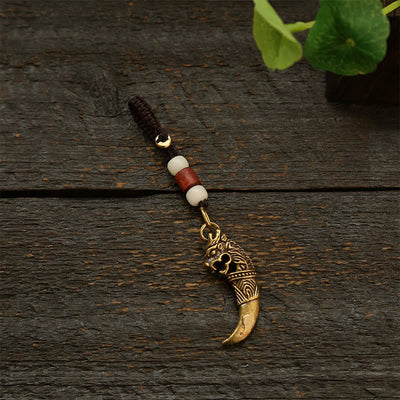 Buddha Stones Copper Pi Xiu Braided Five Emperor Coins Gourd Wealth Keychains - White Bead Cord - image 10