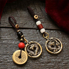 Buddha Stones Copper Dragon Wealth Braided Round Keychains - image 0