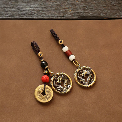 Buddha Stones Copper Dragon Wealth Braided Round Keychains - image 14