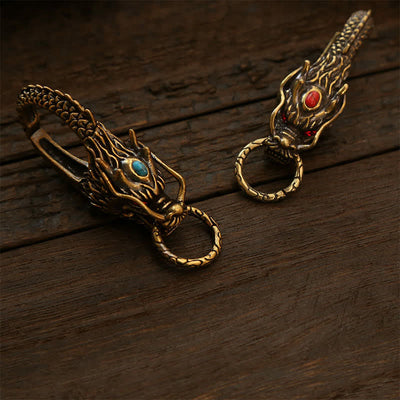 Buddha Stones Brass Dragon Strength Lock Keychains - image 9