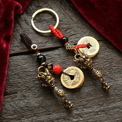 Buddha Stones Brass Dragon Ruyi Five Emperor Coins Success Keychains - image 0