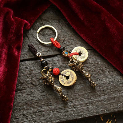 Buddha Stones Brass Dragon Ruyi Five Emperor Coins Success Keychains - image 13