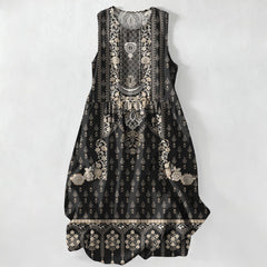 Buddha Stones Summer Casual Boho Ethnic Medallion Pattern Women's Summer Sleeveless Midi Dress With Pockets - Black - US16，UK/AU20，EU48 (3XL) - image 0