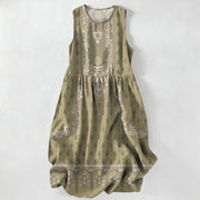 Foviel Summer Casual Boho Ethnic Medallion Pattern Women's Summer Sleeveless Midi Dress With Pockets