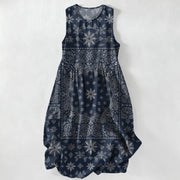 Foviel Summer Casual Bandana Paisley Floral Pattern Women's Summer Sleeveless Midi Dress With Pockets
