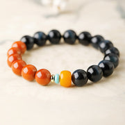 Foviel Blue Tiger Eye South Red Agate Power Round Bead Bracelet